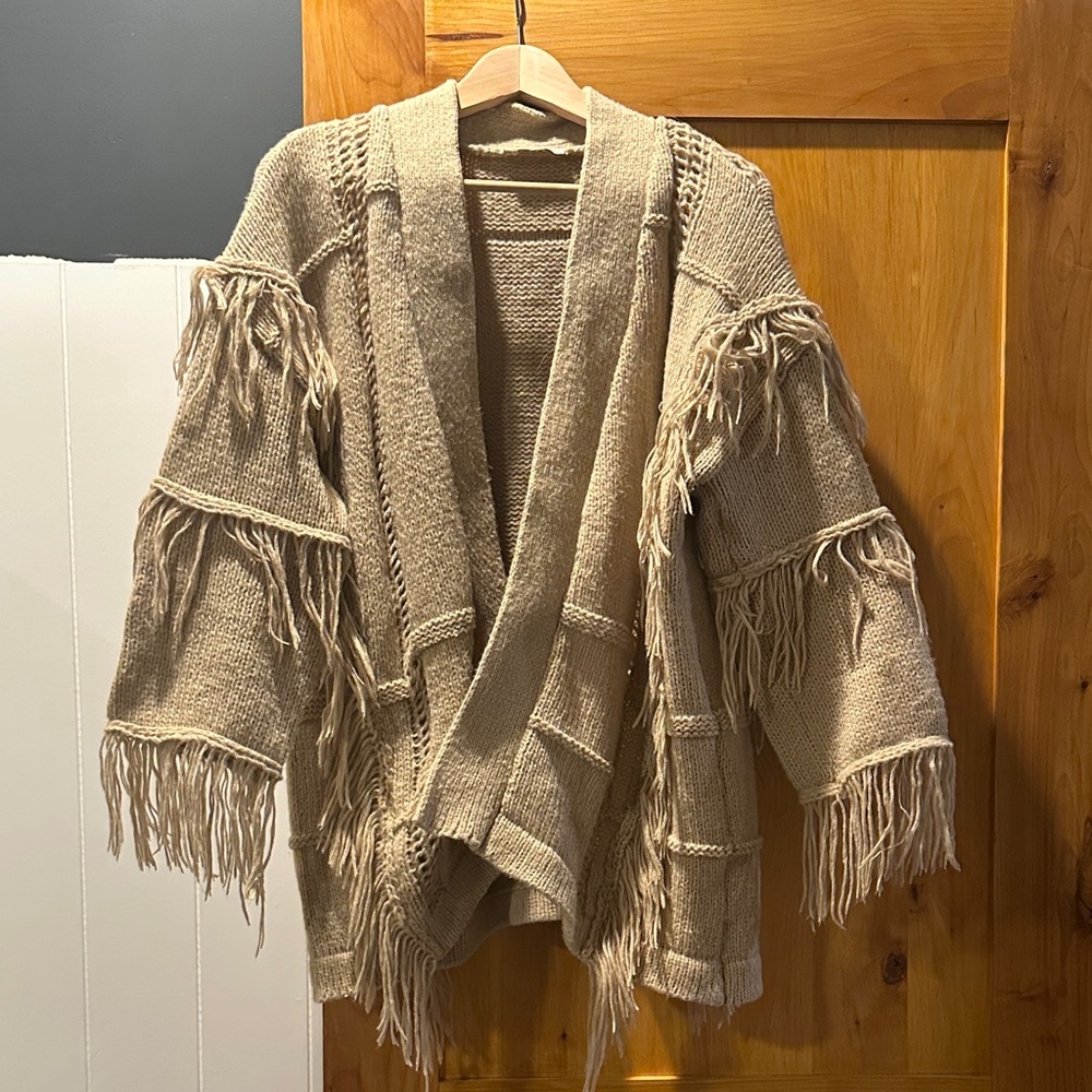 Cozy Fringe Cardigan - Tan